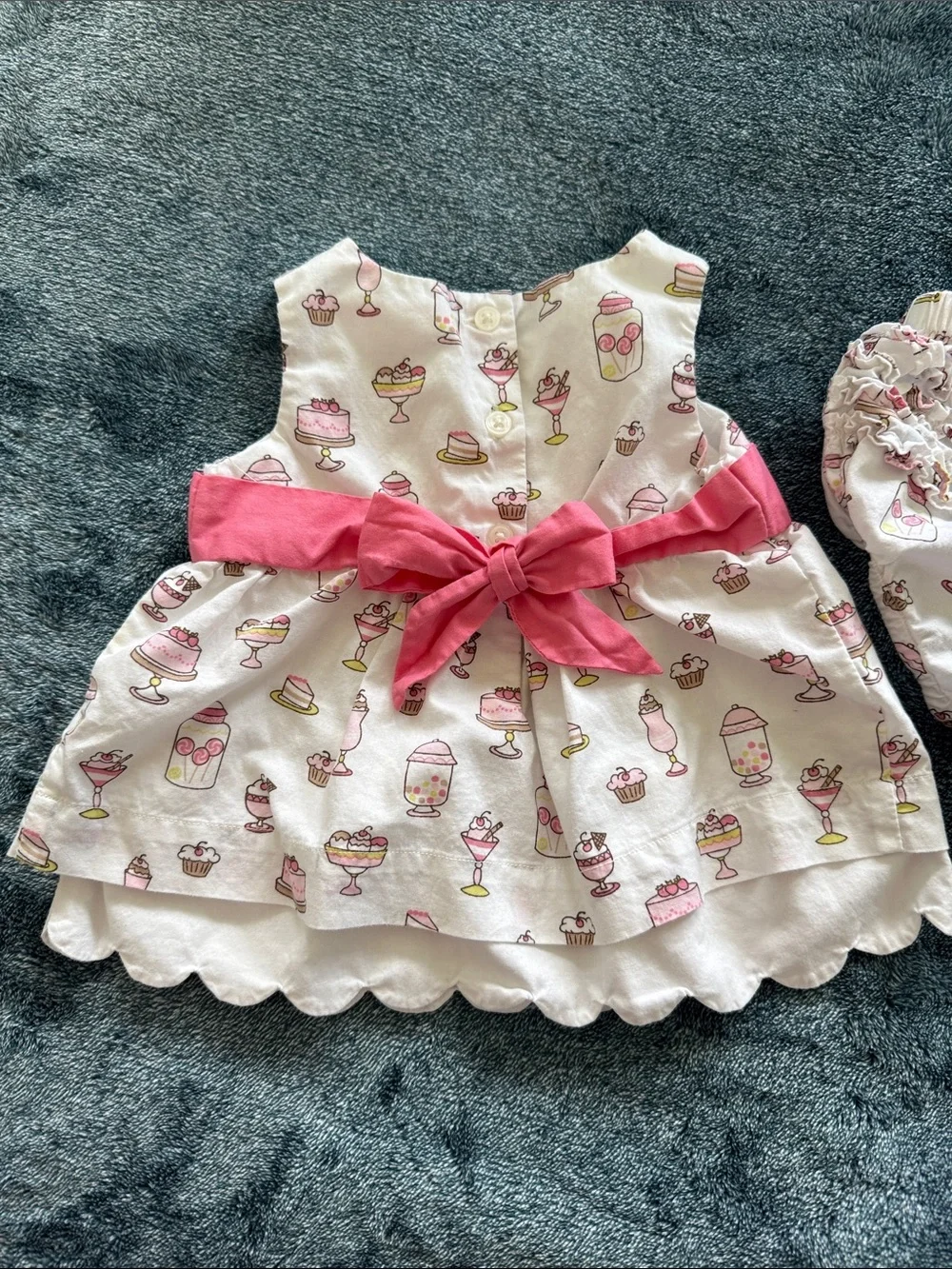 Janie and Jack -How Sweet, Cream Dress with Pink Sash & Ruffle Bloomers